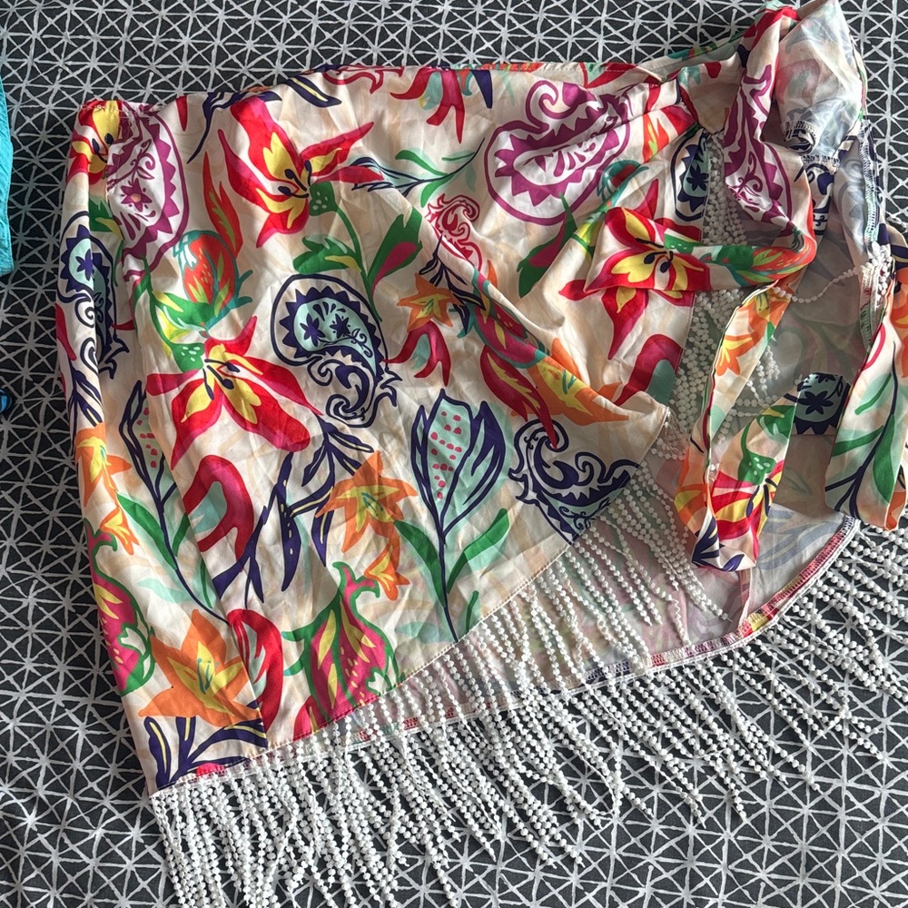 SHEIN Colorful Floral Fringe Skirt